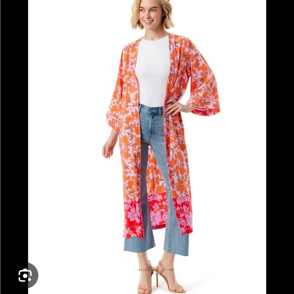 Jessica Simpson Women's Floral Boho Pink and Orange Kimono- S/M